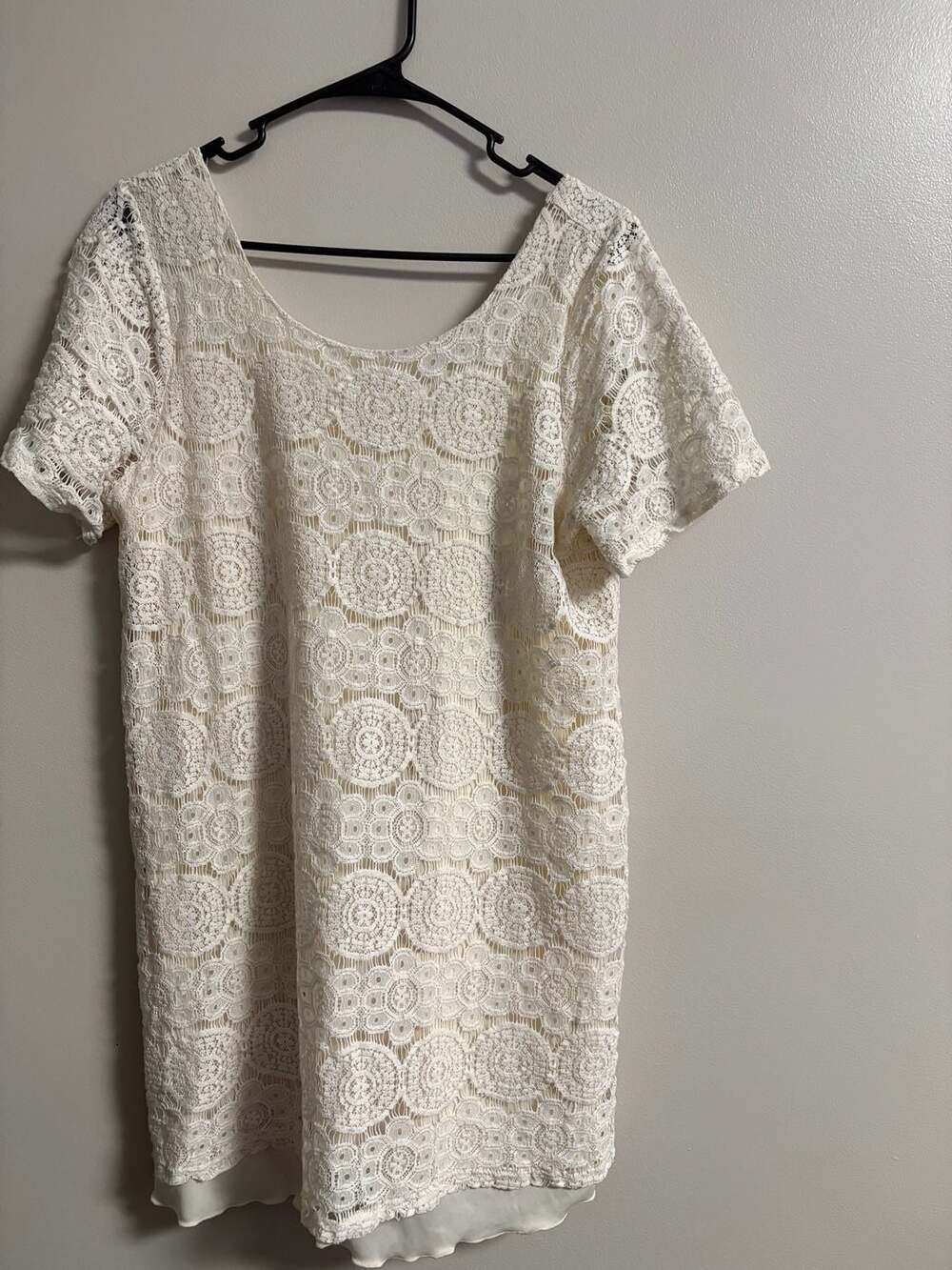 Everly Short Sleeve Cream White Lace Crochet Shift Dress